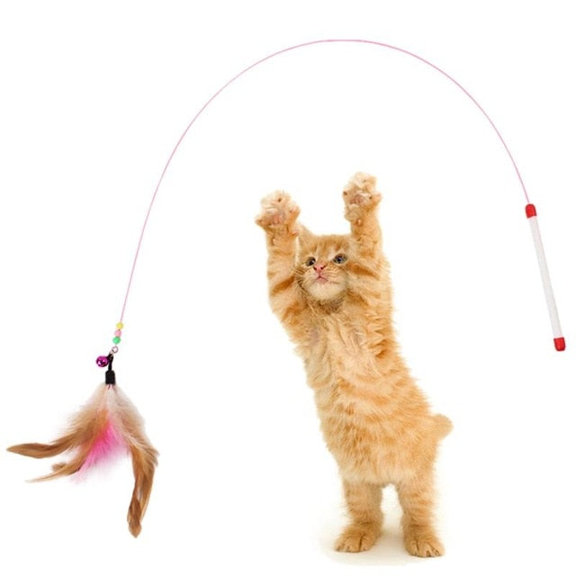 1Pc Cat Interactive Toy Stick Feather Wand With Small Bell Mouse Cage Toys Plastic Artificial Colorful Cat Teaser Toy Supplies