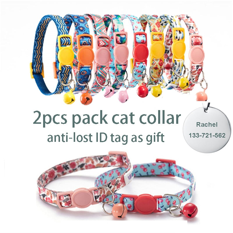 UFBEMO 2pcs pack Cat Collar Personalized breakaway with bell pet necklace