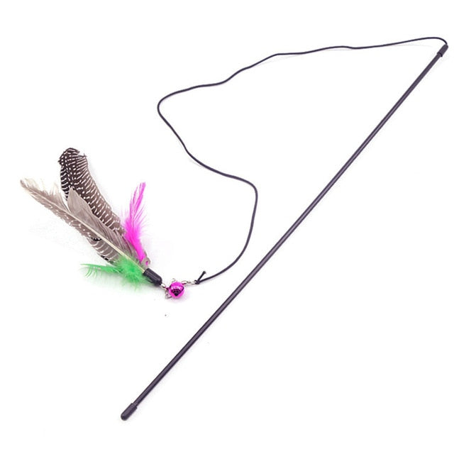 Cat Interactive Toy Stick Feather Wand With Small Bell Mouse