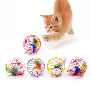 Cat Interactive Toy Stick Feather Wand With Small Bell Mouse