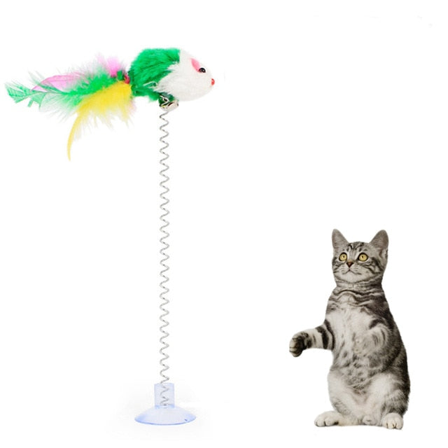 Cat Interactive Toy Stick Feather Wand With Small Bell Mouse