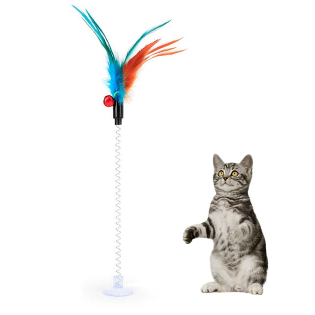Cat Interactive Toy Stick Feather Wand With Small Bell Mouse